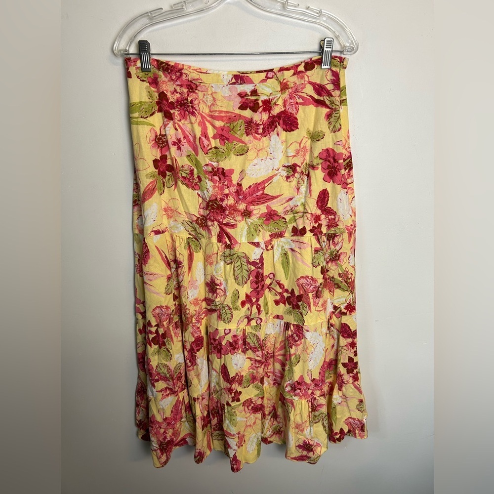 VTG Y2K Emma‎ James Floral Yellow Maxi Skirt Size 10 Leyered Boho Fall timeless